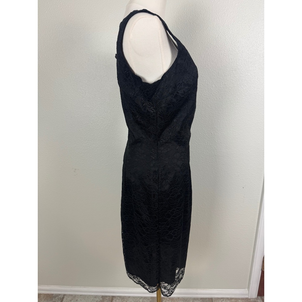 Vintage Black Floral Lace Sheath Cocktail Dress Sleeveless Midi 90s Party USA - Picture 4 of 6